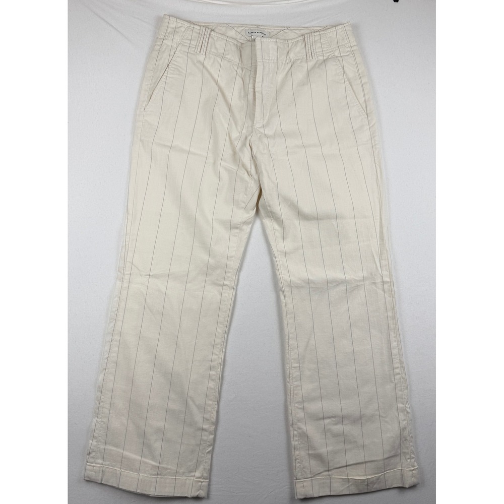 Banana Republic Womens Pinstripe Linen Blend Wide Leg Trousers Cream Size 12